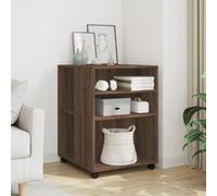 QJBSAVVA Table d'appoint avec roulettes - 55 x 60 x 78 cm - Marron - Chêne - Organiseur de rangement - Buffet avec 2 étagères et 4 roulettes - Design moderne pour salon, cuisine, bureau et chambre à