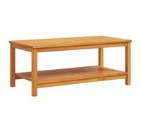 QJBSAVVA Table d'appoint de Jardin en Bois d'Acacia Massif, Table Basse d'Extérieur avec Étagère de Rangement, Style Rustique pour Terrasse, Balcon et Salon, Huile Naturelle, 110 x 55 x 45 cm