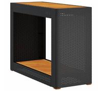QJBSAVVA Table d'Appoint de Jardin en Résine Tressée et Bois d'Acacia Massif, Table Console Extérieure avec Étagère Basse pour Balcon, Terrasse et Cour, 100x40x75 cm, Noir