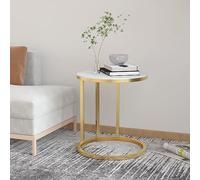 QJBSAVVA Table d'appoint dorée 45 cm ronde en verre trempé aspect marbre blanc, table basse étroite moderne 45 x 58 cm, table console robuste pour salon, couloir et chambre à coucher