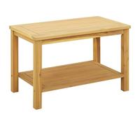 QJBSAVVA Table d'appoint en bois d'acacia - 70 x 40 x 45 cm - Table de jardin en bois massif - Table basse pour jardin, terrasse, balcon et salon - Table de rangement stable avec étagère inférieure