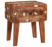QJBSAVVA Table d'appoint en Bois Recyclé Solide, Petite Table de Chevet avec 1 Tiroir de Rangement, Meuble Bas Rustique pour Salon et Chambre, Design Rectangulaire, 40 x 32 x 46 cm, Marron