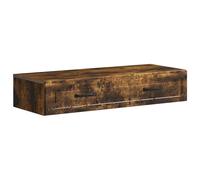 QJBSAVVA Table d'appoint murale en chêne fumé, table flottante en bois avec tiroir, étagère murale moderne et étagère suspendue pour couloir, bureau et salon, 87,5 x 34,5 x 17 cm