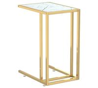 QJBSAVVA Table d'appoint Ordinateur Effet Marbre Blanc et Doré 50x35x65cm, Bout de Canapé Moderne en Verre Trempé et Métal, Table de Salon Stable pour Salon et Bureau