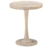 QJBSAVVA Table d'appoint Ronde Ø60x75 cm en Bois de Manguier Massif Finition Blanchie Naturelle, Guéridon Vintage pour Salon et Chambre, Meuble de Bout de Canapé Artisanal et Robuste