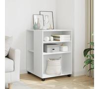 QJBSAVVA Table d'appoint sur roulettes - Blanc - 55 x 60 x 78 cm - En bois - Avec 2 étagères - Roulettes pivotantes et freins - Design moderne pour salon, cuisine, chambre à coucher