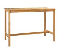 QJBSAVVA Table de Bar de Jardin en Bois de Teck Massif, Table Haute d'Extérieur Rectangulaire avec Plateau à Lattes et Repose-Pieds pour Terrasse et Balcon, 150 x 75 x 105 cm