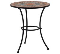 QJBSAVVA Table de Bistro Mosaïque Ronde 60 cm, Table de Jardin en Céramique et Fer Laqué pour Balcon, Terrasse et Cour, Petite Table Basse d'Appoint, Orange et Gris