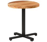 QJBSAVVA Table de Bistro Ronde Ø 70 x 75 cm, Table à Manger en Bois d'Acacia Massif et Base en Fer Noir, Guéridon Style Industriel pour Cuisine, Salon, Balcon ou Terrasse