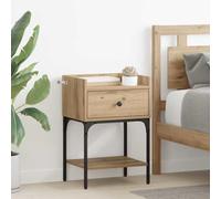 QJBSAVVA Table de chevet 40 x 29 x 60 cm, chêne artisanal, matériau du bois, tiroir + 4 étagères, charge maximale : 60 kg, boîte de nuit pour petits espaces