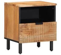 QJBSAVVA Table de chevet 40 x 33 x 46 cm en bois d'acacia massif avec compartiment de rangement et façade CNC, table de chambre à coucher, design moderne en bois véritable avec pieds en bois stable