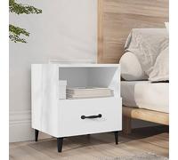 QJBSAVVA Table de chevet au design moderne en bois blanc avec tiroir et étagère - Partie supérieure stable pour chambre à coucher et salon