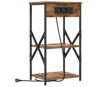 QJBSAVVA Table de Chevet avec Station de Charge, Cabinet de Nuit en Bois d'Ingénierie Chêne Fumé et Acier, Meuble de Rangement Compact à 2 Étagères pour Chambre, 41 x 31 x 76 cm