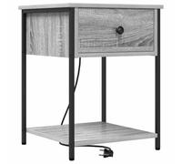 QJBSAVVA Table de Chevet avec Station de Charge et Tiroir, Table de Nuit Style Rustique en Bois d'Ingénierie et Acier, Meuble d'Appoint pour Chambre et Salon, Gris Sonoma, 42 x 41 x 56 cm
