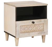 QJBSAVVA Table de chevet - Beige - 40 x 33 x 46 cm - En bois de manguier massif - Table d'appoint moderne avec tiroir et étagère - Petite armoire de chevet robuste pour chambre à coucher et salon