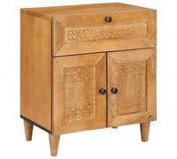QJBSAVVA Table de chevet en bois de manguier massif - Marron clair - 50 x 33 x 60 cm - Buffet rustique moderne avec porte et tiroir - Petite commode durable pour salon et chambre à coucher