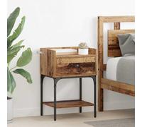 QJBSAVVA Table de chevet en bois recyclé - 40 x 29 x 60 cm - Avec tiroir et 2 étagères - Table d'appoint rustique - Peu encombrante - Pour chambre à coucher, salon, couloir