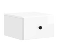 QJBSAVVA Table de chevet murale flottante - Blanc brillant - 34,5 x 33 x 20 cm - Console de chevet moderne avec tiroir et compartiment en bois - Table d'appoint suspendue pour chambre à coucher