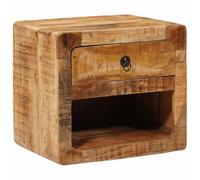 QJBSAVVA Table de chevet murale - Marron - 40 x 30 x 36 cm - En bois de manguier massif mat - Commode avec tiroir et étagère - Peu encombrante - Pour chambre à coucher, salon, couloir