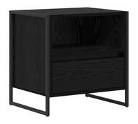 QJBSAVVA Table de chevet noire aspect chêne 50 x 39,5 x 50 cm, table d'appoint industrielle en bois avec tiroir et pieds en acier inoxydable, console de chevet moderne pour chambre à coucher