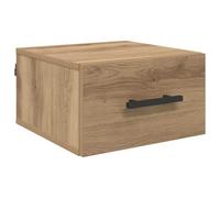 QJBSAVVA Table de Chevet Suspendue en Bois d'Ingénierie, Table de Nuit Murale avec Tiroir, Cabinet de Chevet Mural pour Chambre et Salon, Chêne Artisanal, 35 x 35 x 20 cm