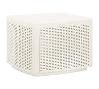 QJBSAVVA Table de Jardin Blanche 53x53x40 cm, Table Basse d'Extérieur en Plastique Aspect Rotin, Petite Table de Salon de Jardin pour Balcon, Terrasse, Patio et Cour