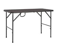 QJBSAVVA Table de Jardin Pliante 120x60x74 cm Marron, Table Extérieure Pliable en PEHD Effet Rotin et Acier pour Terrasse, Balcon, Camping et Buffet sans Montage
