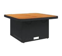 QJBSAVVA Table de Jardin Réglable en Hauteur 80x80 cm, Table Basse et de Repas Extérieur en Résine Tressée et Bois d'Acacia pour Terrasse, Balcon et Cour, Noir et Marron