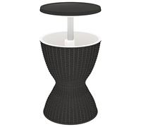 QJBSAVVA Table Glacière 3 en 1 en Polypropylène Aspect Rotin, Table Basse de Jardin et Table Cocktail pour Extérieur, Bar de Jardin avec Bac à Glaçons 30 L pour Boissons, Noir