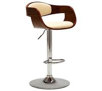 QJBSAVVA Tabouret de bar blanc crème et marron - Tabouret de comptoir moderne en bois de hêtre élégant et cuir synthétique - Chaise de bar réglable en hauteur avec repose-pieds pour îlot de cuisine et