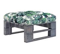 QJBSAVVA Tabouret de jardin en palettes 60 x 60 x 25 cm en pin imprégné avec coussin à motif de feuilles Table d'appoint rustique pour balcon, terrasse, jardin, salon