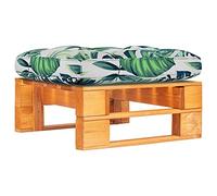 QJBSAVVA Tabouret de jardin en palettes en pin imprégné marron miel 60 x 60 x 25 cm avec coussin à motif feuilles multifonction comme table d'appoint table basse pour balcon, terrasse et salon