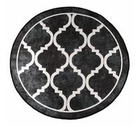 QJBSAVVA Tapis Rond Lavable en Machine 120 cm, Tapis de Salon Noir et Blanc en Velours Doux Imprimé, Tapis de Chambre Antidérapant et Isolant Phonique pour Entrée et Bureau
