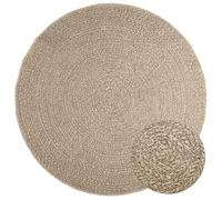 QJBSAVVA Tapis ZIZUR beige Ø 160 cm aspect jute 100 % polypropylène résistant aux UV et robuste design rond moderne pour salon, balcon, terrasse, chambre à coucher