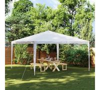 QJBSAVVA Tente de réception 4 x 4 m - Blanc - En polyéthylène résistant aux intempéries et cadre en fer robuste - Design moderne et construction stable pour jardin, camping, barbecue et abri