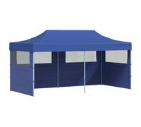 QJBSAVVA Tente de Réception Pliable Bleue 3 x 6 m, Tonnelle de Jardin Pliante avec Structure en Acier et 1 Paroi Latérale à 4 Fenêtres pour Événements, Marchés et Fêtes