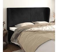 QJBSAVVA Tête de lit avec oreilles - 203 x 23 x 118/128 cm - En velours noir - Dossier réglable en hauteur avec pieds en bois massif - Coussin mural moderne pour lit - Soutien dorsal confortable pour