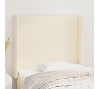 QJBSAVVA Tête de lit avec oreilles - Crème - 103 x 16 x 118/128 cm - En cuir synthétique - Hauteur réglable - Pieds en bois massif - Design moderne - Pour chambre à coucher