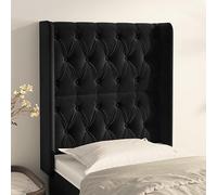 QJBSAVVA Tête de lit en velours noir - 83 x 118/128 cm - Réglable en hauteur - Avec oreilles - Coussin mural confortable pour cadre de lit et dossier dans la chambre et la chambre d'amis