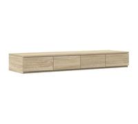 QJBSAVVA Tiroirs de Lit avec 4 Tiroirs à Ouverture par Pression, Marchepied de Lit en Bois d'Ingénierie, Meuble de Rangement Bas Minimaliste pour Chambre, Chêne Sonoma, 120 x 36,5 x 16,5 cm