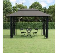 QJBSAVVA Tonnelle anthracite 400 x 300 x 270 cm en acier revêtu par pulvérisation avec double toit imperméable et parois latérales en maille, tonnelle de jardin robuste pour barbecue, fête, camping et