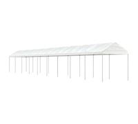 QJBSAVVA Tonnelle blanche 20 x 2,3 m stable, avec toit en polyéthylène, protection solaire et cadre en acier galvanisé, convient pour jardin, barbecue et événements en plein air