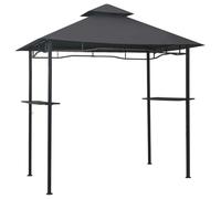 QJBSAVVA Tonnelle de Barbecue 240x150x255 cm Barnum de Jardin en Acier Robuste avec Double Toit Ignifuge et 2 Comptoirs Latéraux Abri Grillade Extérieure Anthracite