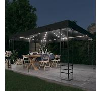 QJBSAVVA Tonnelle de jardin, 3 x 4 m, anthracite, avec guirlande lumineuse solaire LED, en acier robuste, toit pour extérieur, moderne, pour jardin, camping et événements