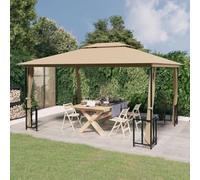 QJBSAVVA Tonnelle de jardin 3 x 4 m taupe avec parois latérales et double toit en acier revêtu par pulvérisation et polyester résistant aux intempéries pour jardin, balcon et camping