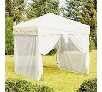 QJBSAVVA Tonnelle de jardin pliable crème 199 x 199 x 254 cm 210D Oxford protection UV imperméable parois latérales moustiquaire pliable pour barbecue, camping, jardin et événements