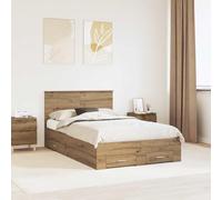 QJBSAVVA Urban Living Cadre de lit simple moderne en chêne artisanal, 120 x 190 cm, avec espace de rangement, cadre de lit simple, moderne, avec tête de lit, pour petite chambre à coucher