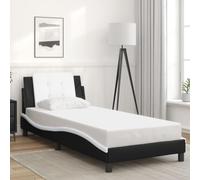 QJBSAVVA Zadar Cadre de lit 80 x 200 cm en cuir synthétique noir et blanc avec coussins de tête de lit, design ondulé moderne, cadre en bois massif robuste et métal, pour chambre d'adolescent et