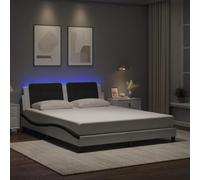 QJBSAVVA Zadar - Cadre de lit LED - 160 x 200 cm - En cuir synthétique - En bois massif - Forme ondulée - Tête de lit - Éclairage moderne - Pour chambre à coucher, chambre d'amis, chambre d'adolescent