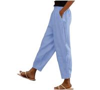 QJDFLL 2026 Pantalon à Jambes Larges avec Cordon de Serrage pour Femme Taille Haute élastique la Mode Long Confortable Jambe Droite Poches(Bleu Ciel,XL)